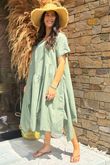 Made in Italy Tiggy Pure Cotton Smock Dress Soft Khaki -